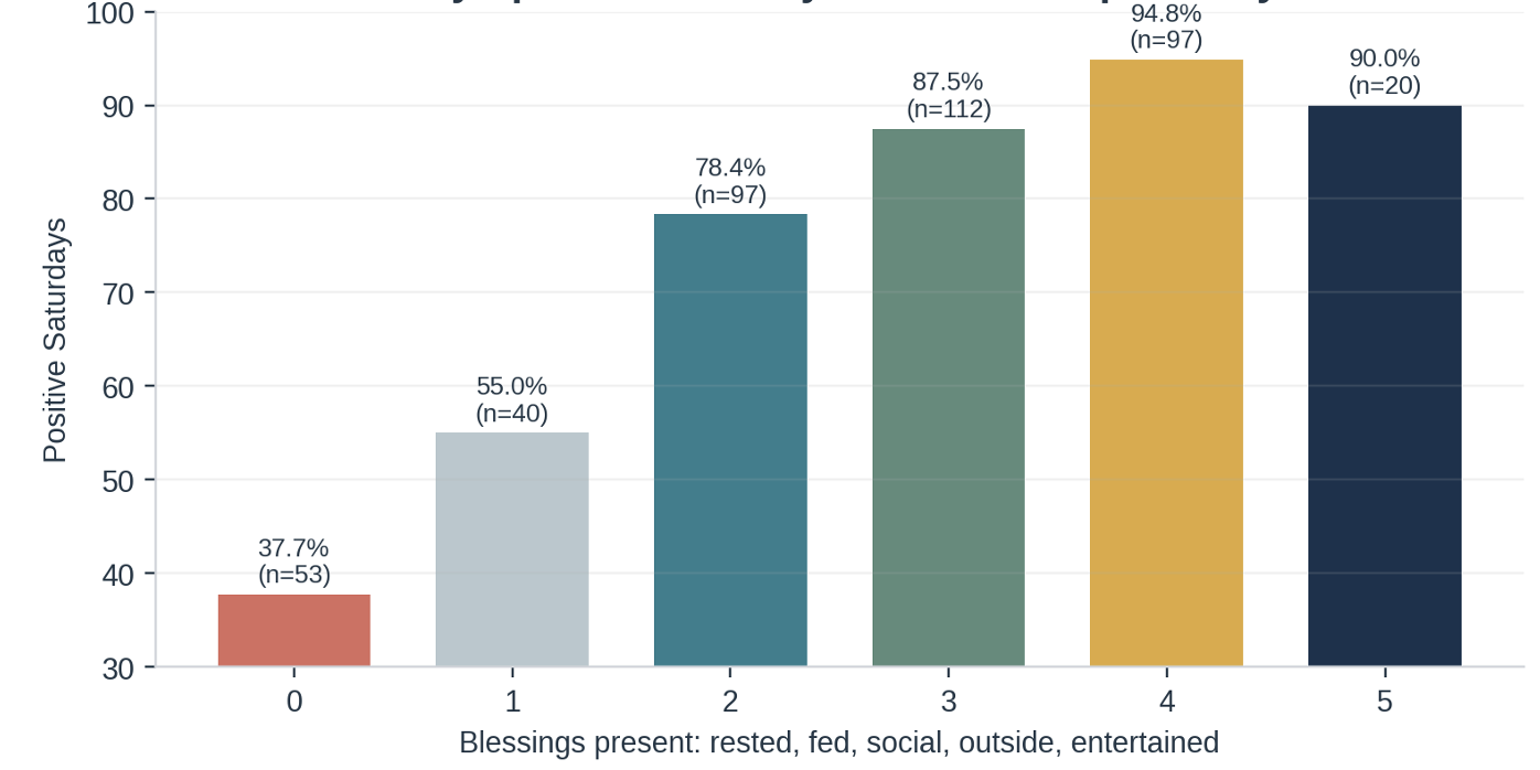 A bar chart showing saturdays containing numbers of activities